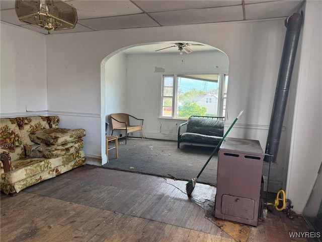 1306 E Lovejoy St, Buffalo, NY 14206 - living room with arched walkways, a ceiling fan, and hardwood / wood-style flooring