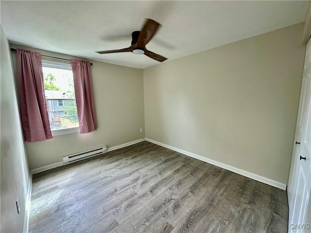 8408A Shallowcreek Rd, Clay, NY 13090 - unfurnished room with baseboard heating, a ceiling fan, wood finished floors, and baseboards