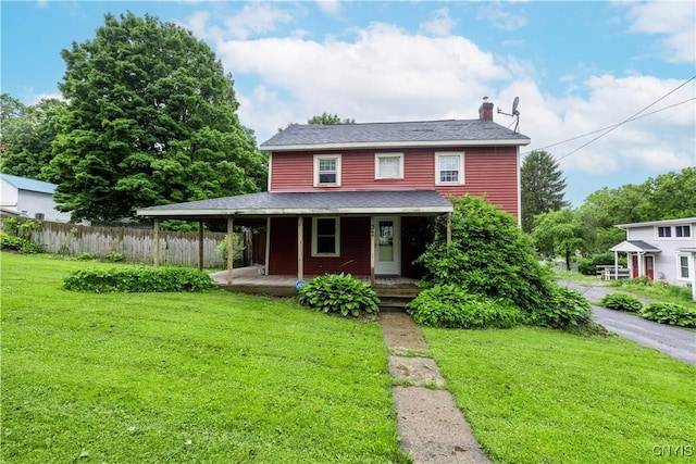 32 S Hamilton St, Elbridge, NY 13080 - country-style home featuring covered porch, a chimney, and a shingled roof