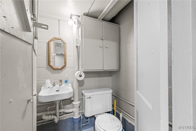 2365 Genesee St, Cheektowaga, NY 14225 - bathroom featuring concrete block wall, toilet, and a sink