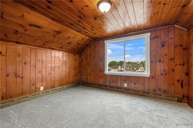 2365 Genesee St, Cheektowaga, NY 14225 - bonus room featuring wooden ceiling, lofted ceiling, wooden walls, and carpet flooring