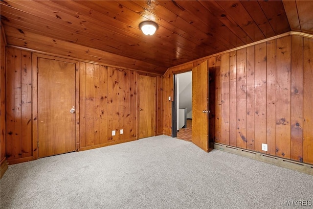 2365 Genesee St, Cheektowaga, NY 14225 - unfurnished room featuring wood ceiling, carpet, wood walls, and a baseboard radiator