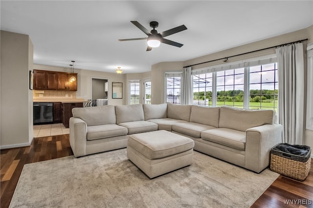 4343 Lockport Rd, Cambria, NY 14094 - living area with wood finished floors and a ceiling fan