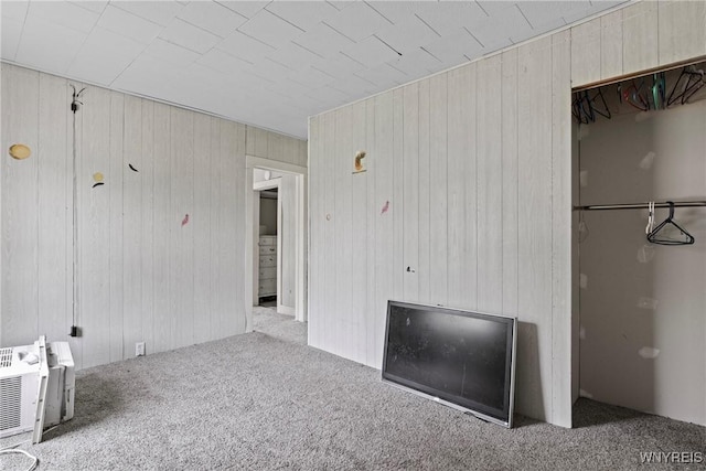 227 Mill St, Concord, NY 14141 - unfurnished living room featuring wooden walls, carpet, and a wall mounted AC