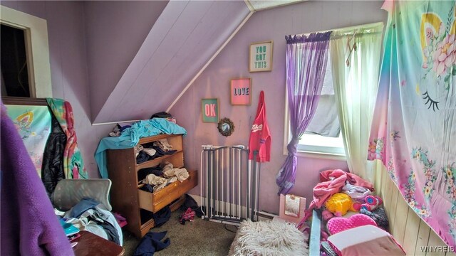 55 Lewis St, Buffalo, NY 14206 - carpeted bedroom featuring vaulted ceiling