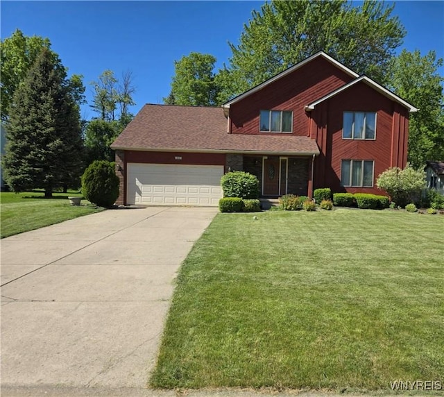 589 Briarwood Ln, Lewiston, NY 14092 - traditional-style house featuring an attached garage, a front lawn, concrete driveway, and a porch