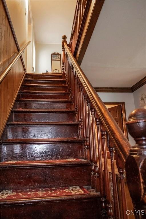 1466 Grant Rd, Russia, NY 13324 - stairs featuring crown molding