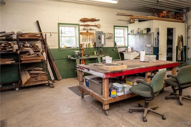 1466 Grant Rd, Russia, NY 13324 - dining room featuring a workshop area, unfinished concrete floors, and electric panel