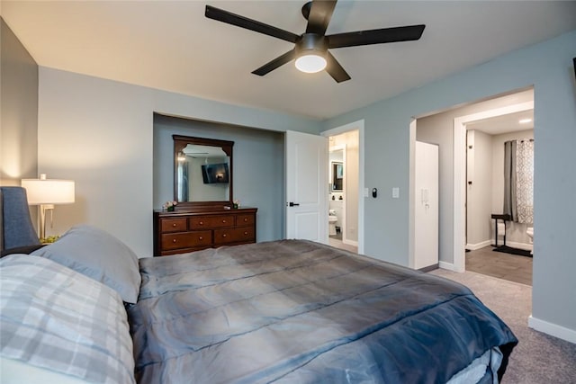 25 San Mateo Rd, Chili, NY 14624 - bedroom with baseboards, a ceiling fan, carpet floors, and connected bathroom