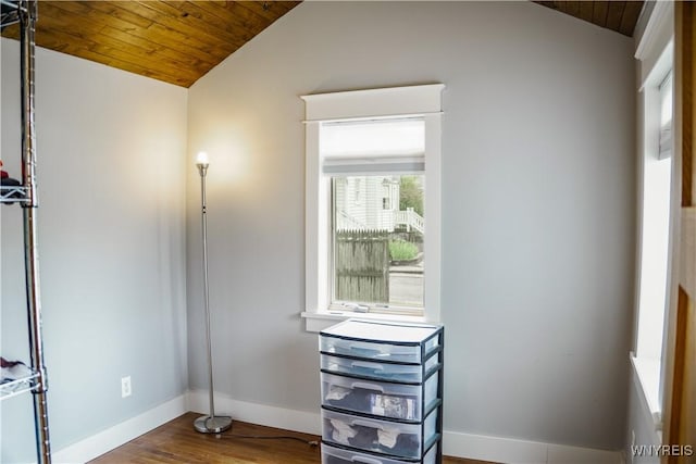 7401 Seneca St, Elma, NY 14052 - bedroom featuring vaulted ceiling, wooden ceiling, baseboards, and wood finished floors