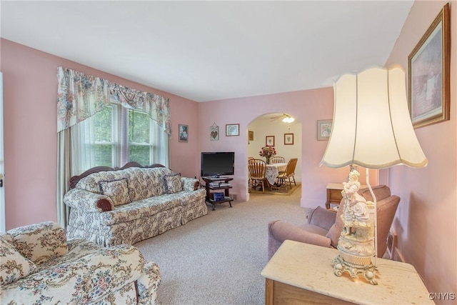 329 Hazelhurst Ave, Syracuse, NY 13206 - living area with arched walkways and carpet flooring