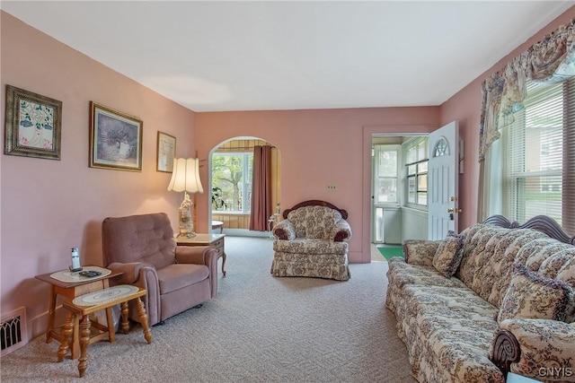 329 Hazelhurst Ave, Syracuse, NY 13206 - carpeted living room featuring arched walkways