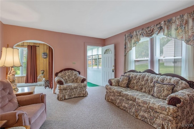 329 Hazelhurst Ave, Syracuse, NY 13206 - living area featuring arched walkways and carpet flooring