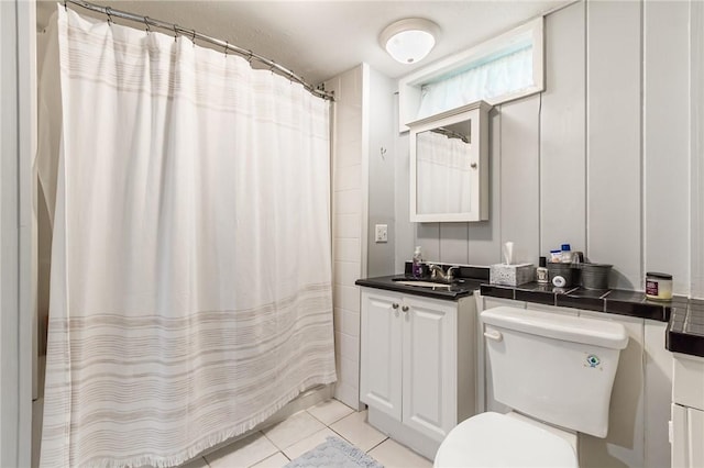 2935 Main St, York, NY 14533 - bathroom with toilet, vanity, tile patterned flooring, and a shower with shower curtain