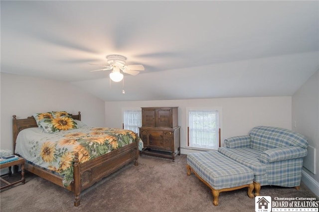10280 Christy Rd, Sheridan, NY 14063 - carpeted bedroom featuring vaulted ceiling and a ceiling fan