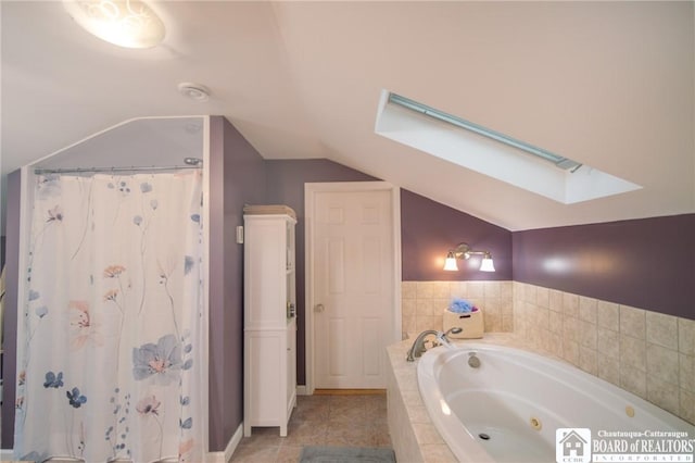 10280 Christy Rd, Sheridan, NY 14063 - bathroom with a skylight, vaulted ceiling, and a whirlpool tub