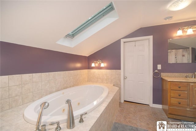 10280 Christy Rd, Sheridan, NY 14063 - full bath with vaulted ceiling, a skylight, vanity, and a whirlpool tub