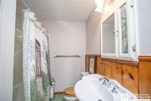 10280 Christy Rd, Sheridan, NY 14063 - bathroom with a shower with shower curtain, a sink, and toilet