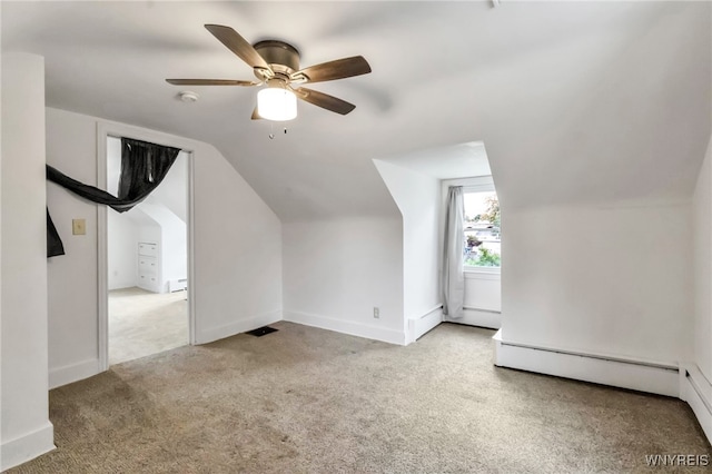 7514 Stephenson Ave, Niagara Falls, NY 14304 - bonus room with carpet floors, vaulted ceiling, a ceiling fan, a baseboard heating unit, and baseboards