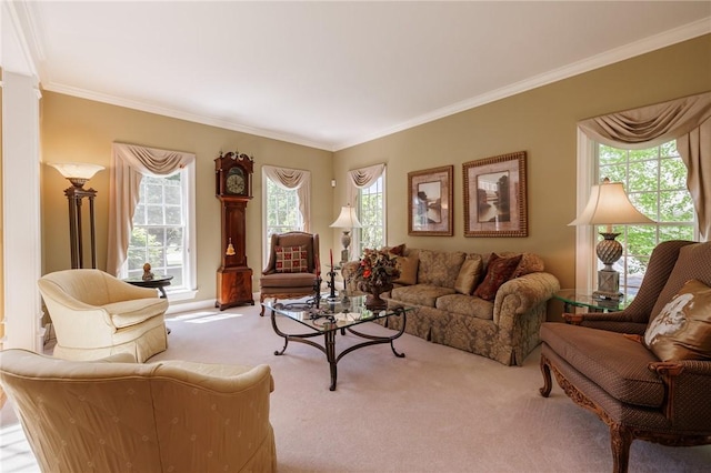 72 Meadow Cove Rd, Pittsford, NY 14534 - carpeted living area featuring crown molding