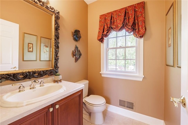 72 Meadow Cove Rd, Pittsford, NY 14534 - half bathroom featuring toilet, vanity, tile patterned flooring, and baseboards