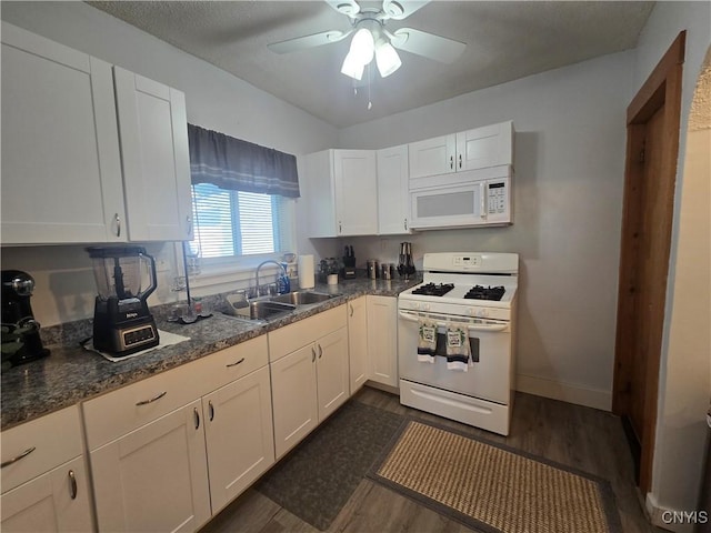 116 Mariposa St, Syracuse, NY 13206 - kitchen with white appliances, a sink, dark wood-style floors, and ceiling fan