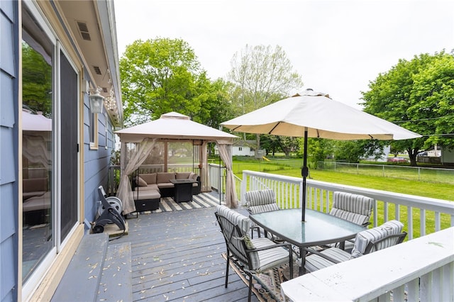 25 Selkirk Dr, Greece, NY 14626 - wooden terrace featuring outdoor lounge area, a gazebo, and outdoor dining area