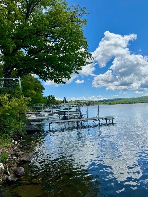 450 Stover Rd, Tyrone, NY 14815 - dock featuring a water view and boat lift