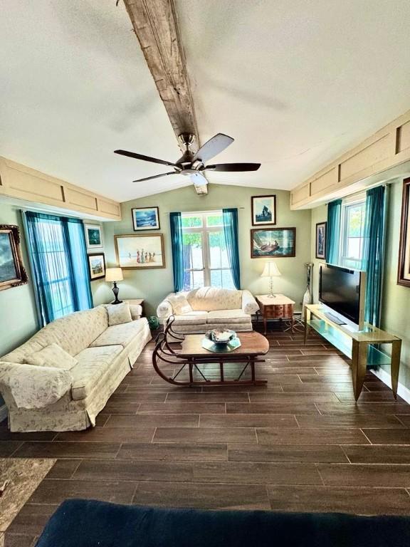 450 Stover Rd, Tyrone, NY 14815 - living area featuring wood finish floors, ceiling fan, and baseboards