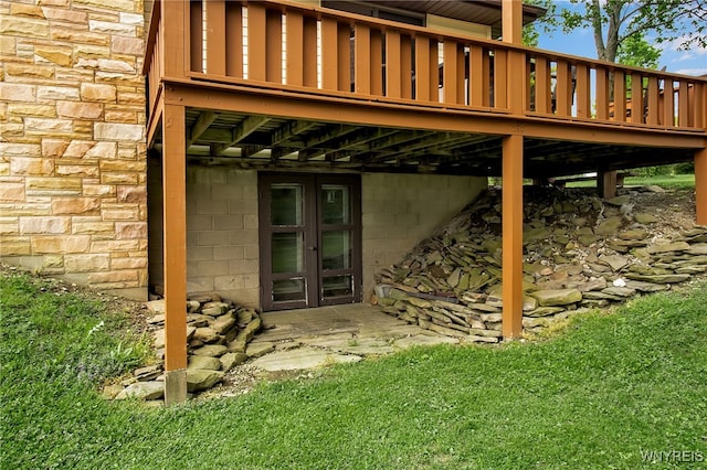 3955 Four Rod Rd Unit S, Marilla, NY 14052 - doorway to property with french doors, a deck, and a lawn