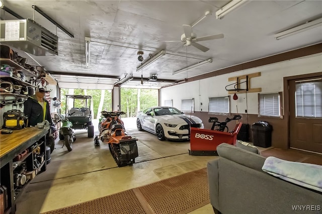 3955 Four Rod Rd Unit S, Marilla, NY 14052 - garage with a garage door opener, a heating unit, and ceiling fan