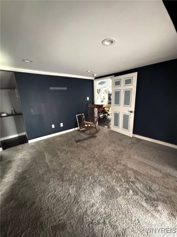 7 High St, Lyons, NY 14489 - living area featuring baseboards, carpet, and recessed lighting