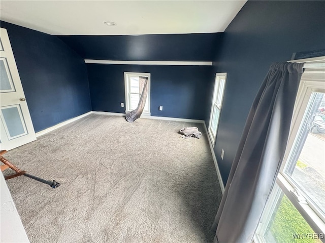 7 High St, Lyons, NY 14489 - carpeted empty room featuring lofted ceiling and baseboards