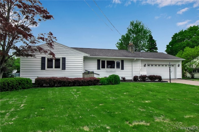 69 Coolidge Ave, Lockport-City, NY 14094 - ranch-style home with an attached garage, a front lawn, driveway, and a chimney
