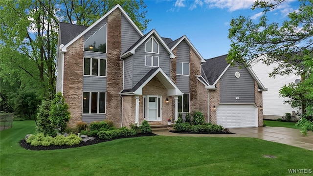 110 Hunt Club Cir, Amherst, NY 14051 - view of front of house featuring driveway, a front lawn, brick siding, and an attached garage