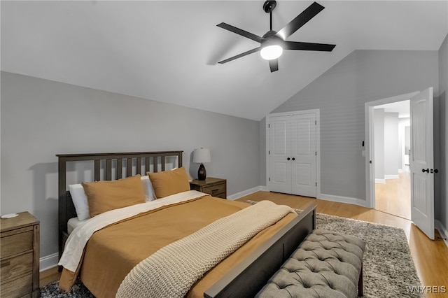 110 Hunt Club Cir, Amherst, NY 14051 - bedroom with lofted ceiling, light wood-style flooring, baseboards, and ceiling fan