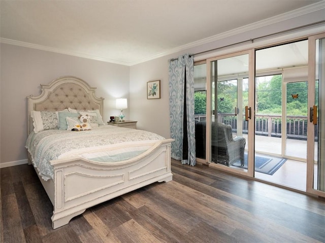 39 Sahara Dr, Gates, NY 14624 - bedroom featuring access to outside, dark wood-style flooring, crown molding, and baseboards