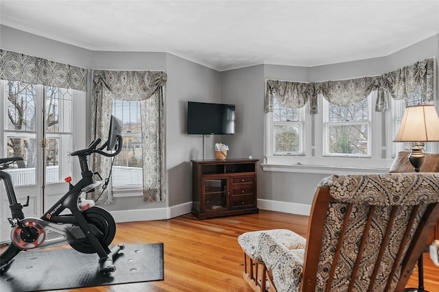 44 Riverside Dr, Binghamton-City, NY 13905 - workout area featuring plenty of natural light, wood finished floors, baseboards, and crown molding