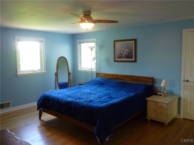 3899 Sweet Rd, Pompey, NY 13078 - bedroom with wood finished floors, a ceiling fan, and baseboards