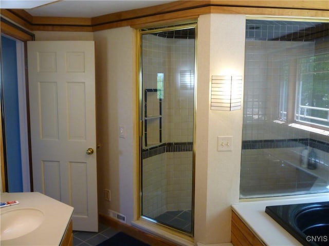 3899 Sweet Rd, Pompey, NY 13078 - full bath featuring vanity, a shower stall, and tile patterned flooring