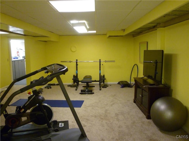 3899 Sweet Rd, Pompey, NY 13078 - workout area with carpet flooring, baseboards, and a drop ceiling