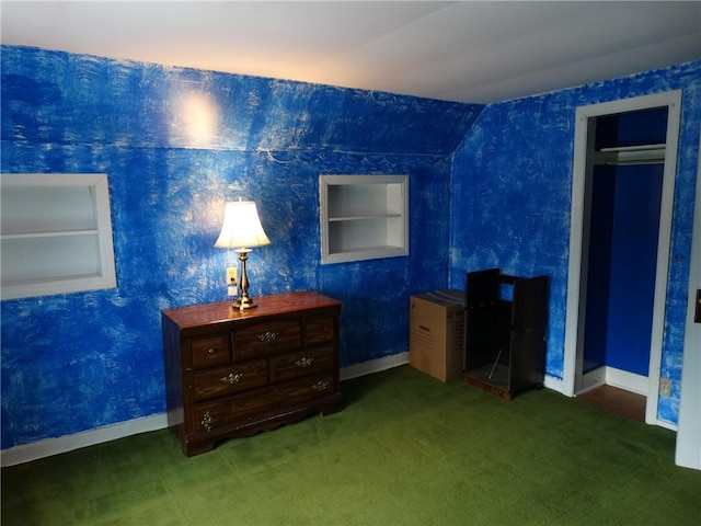 136 Platt St, Erwin, NY 14870 - bedroom featuring carpet, wallpapered walls, baseboards, and vaulted ceiling