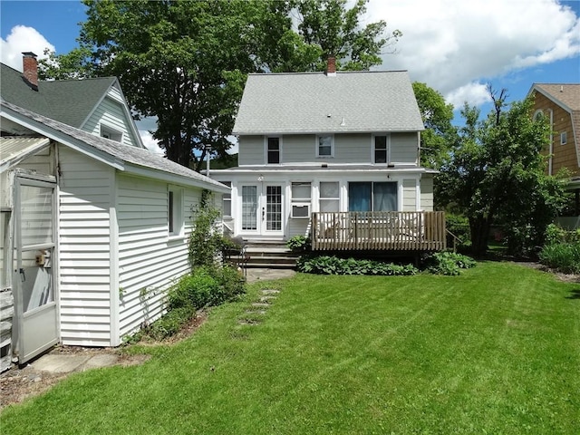 136 Platt St, Erwin, NY 14870 - back of house featuring a lawn, a wooden deck, and a chimney