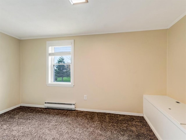26 Groveland, Geneseo, NY 14454 - carpeted empty room featuring baseboard heating, baseboards, and ornamental molding