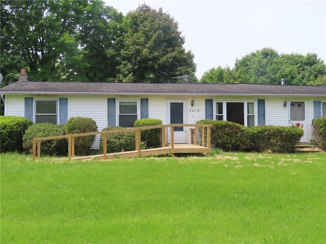 5015 S Centenary Rd, Sodus, NY 14505 - ranch-style house featuring a front yard and a wooden deck
