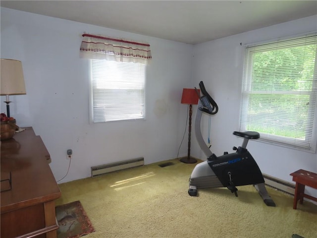 5015 S Centenary Rd, Sodus, NY 14505 - workout area featuring a baseboard heating unit and carpet flooring