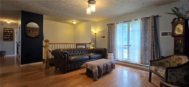 11 Cherry Cir, Erwin, NY 14870 - living area featuring a baseboard radiator, wood-type flooring, and a textured ceiling