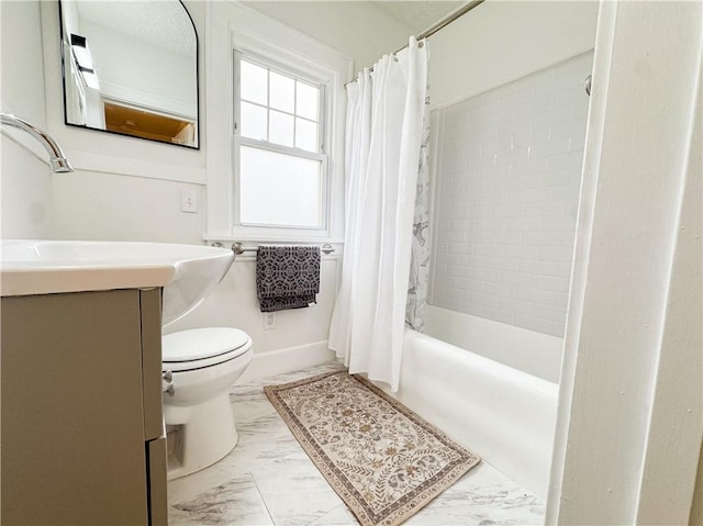 257 Haviland Park, Greece, NY 14616 - bathroom featuring marble finish flooring, vanity, toilet, shower / bath combo, and baseboards