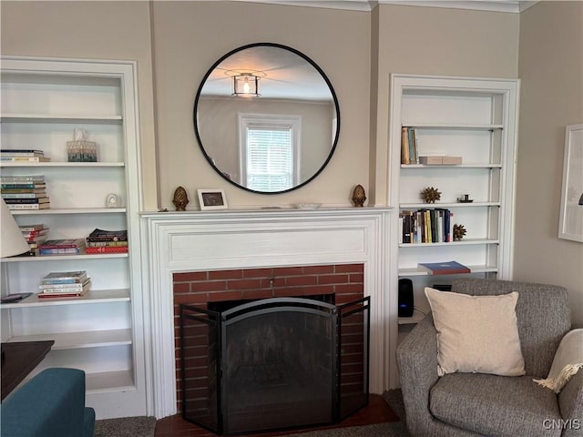 22 Hamilton St, Hamilton, NY 13346 - living room featuring a fireplace and built in shelves
