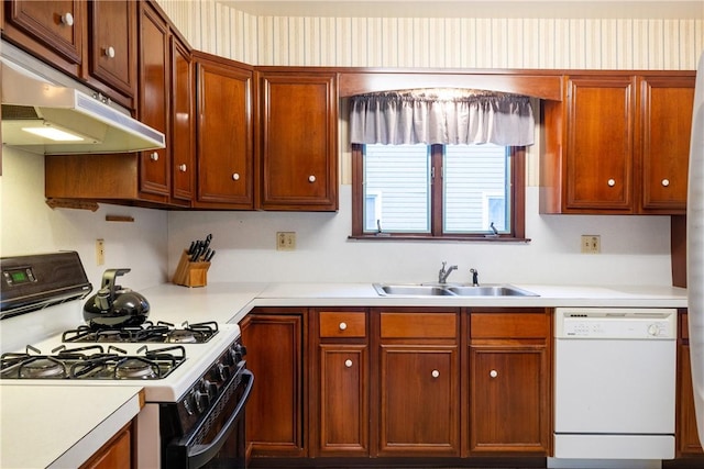 376 Imperial Ave, Erwin, NY 14870 - kitchen with white appliances, a sink, under cabinet range hood, and light countertops